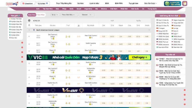 Giao diện xem kết quả bóng đá hiện đại tại KQBD 247